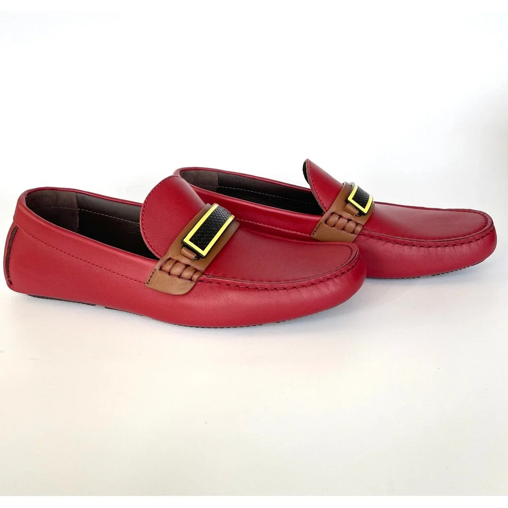 Bottega Veneta Men's Tennis Calf Leather Red Driver Shoe, 548292, sz‎ US9.5
